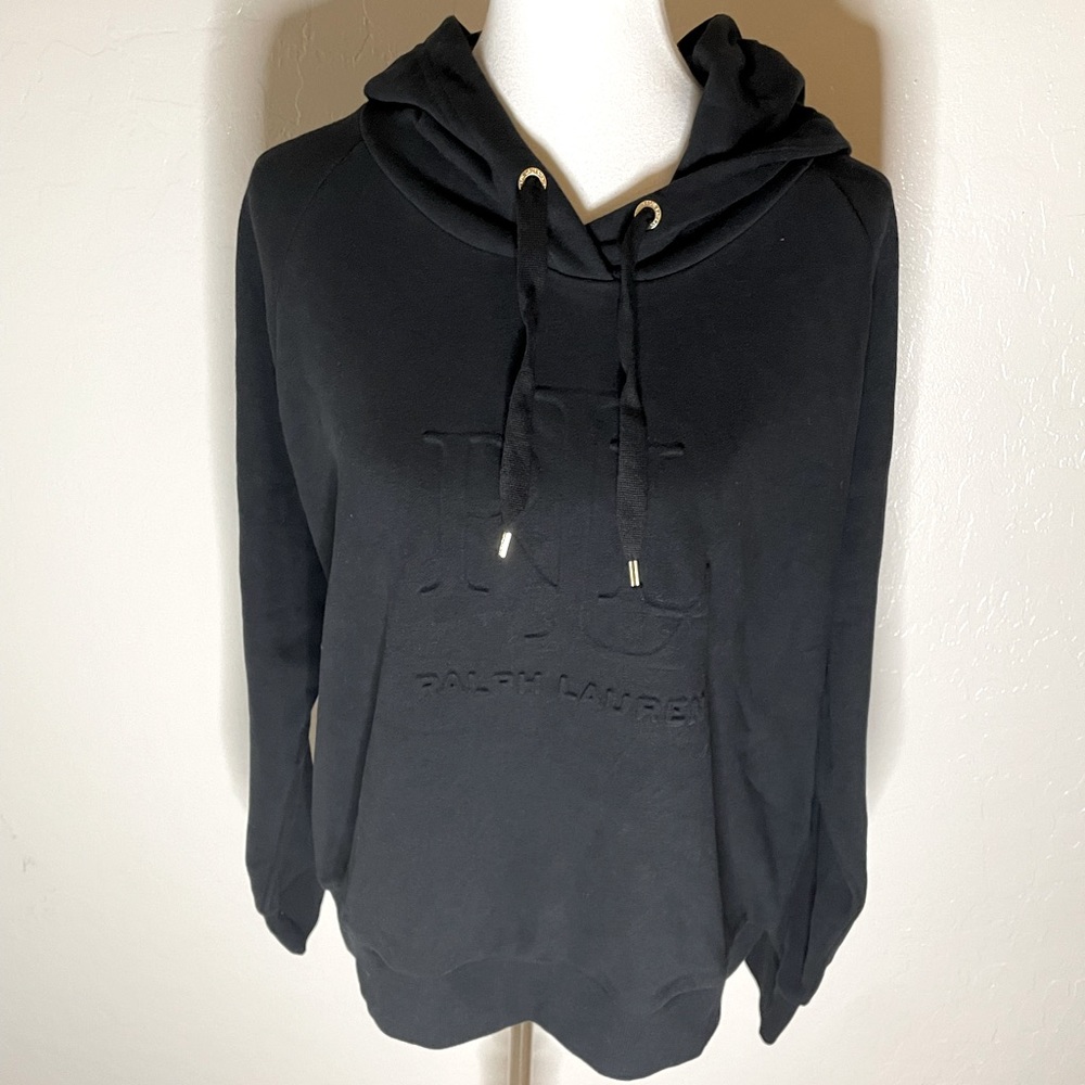 New! Lauren Ralph Lauren Embossed Logo Hooded Sweatshirt Black Sizes L & XL🖤 - Picture 6 of 16